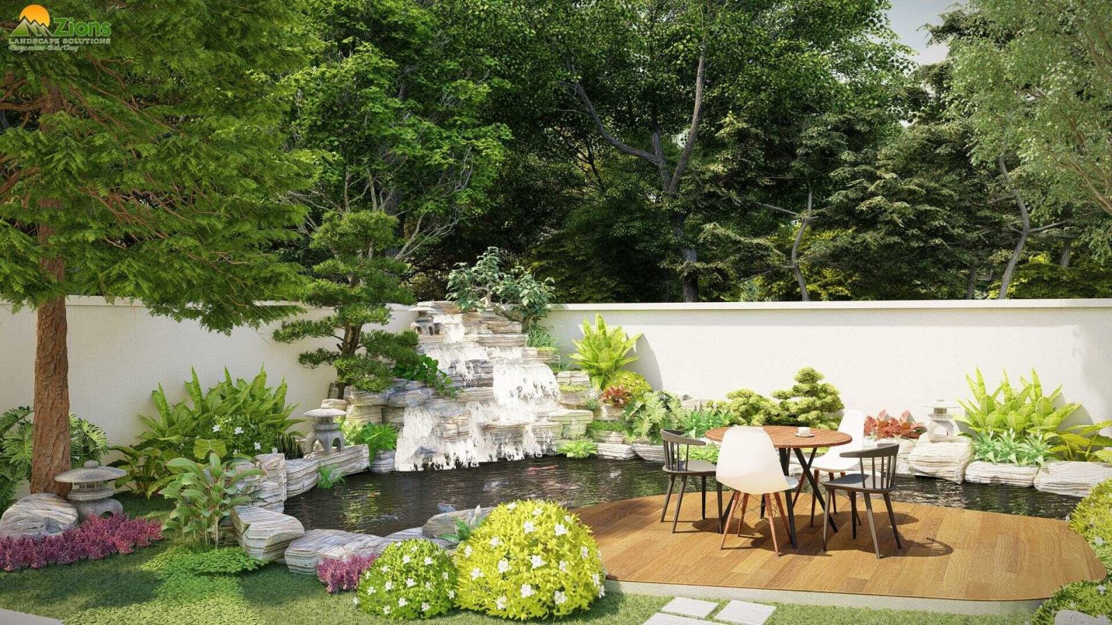 Thiết kế sân vườn hồ cá koi trước nhà - Zion's